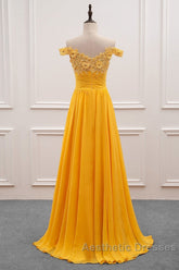 A-Line Wedding Guest Dresses Floral Dresses Evening Prom Wedding Party Sweep / Brush Train Sleeveless Off Shoulder Chiffon With Appliques
